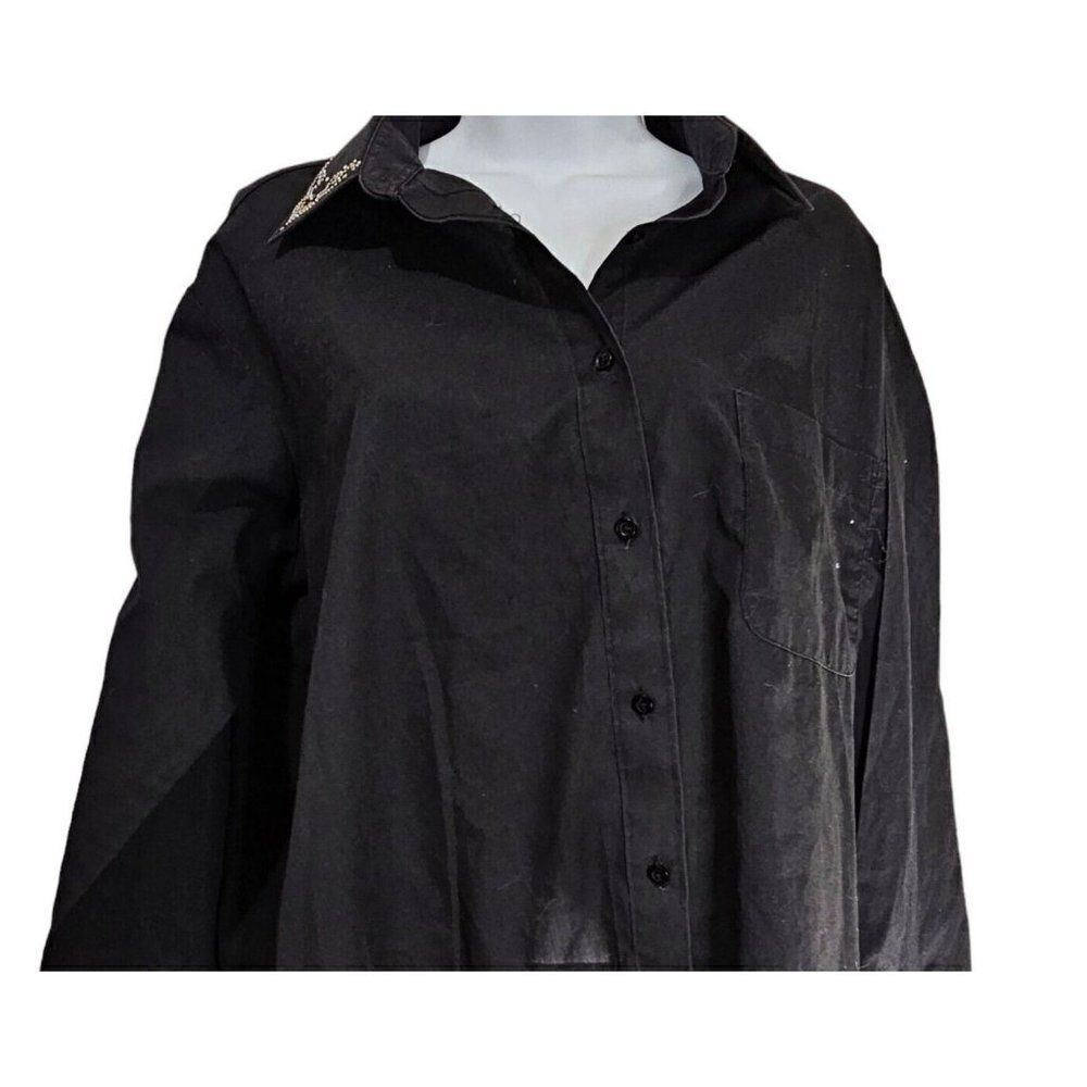 Vintage 80s Apache Shirt Womens Size Large Black Western Button Front Sequins